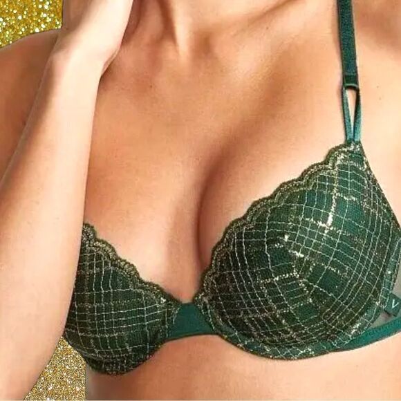 Victoria’s Secret dark green adorable bra with gold treading design! New - Picture 2 of 8